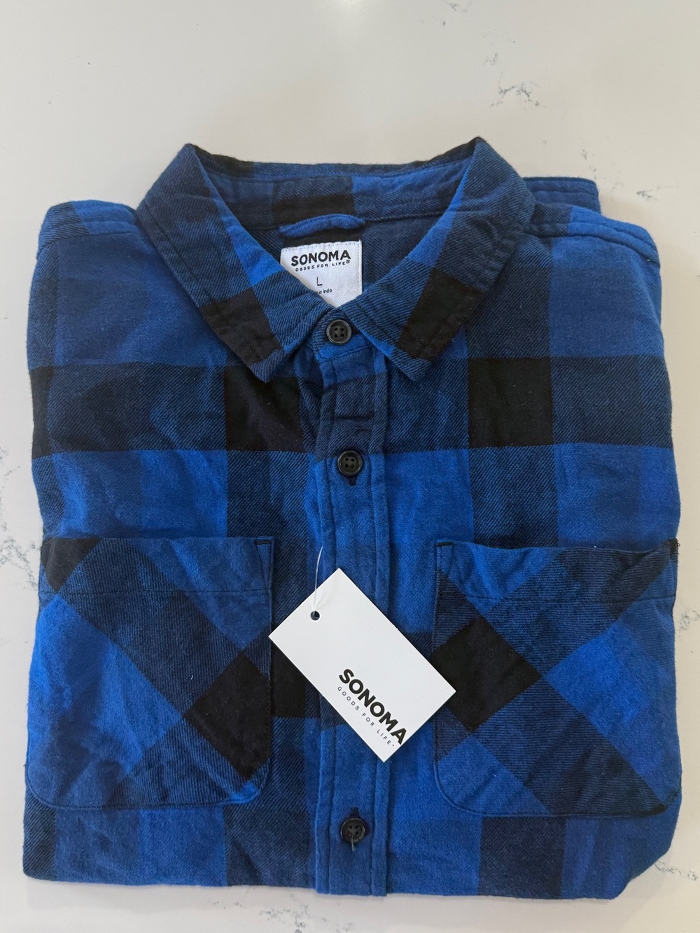 Sonoma Blue and Black Plaid Button-Down Shirt - Kids